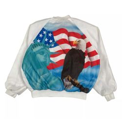 VINTAGE USA FLAG JACKET LARGE L MENS TRUMP BALD EAGLE BOMBER US MILITARY ARMY
