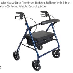Probasics Heavy Duty Aluminum Bariatric Rollator with 8-inch Wheels, 400 Pound Weight Capacity, Blue