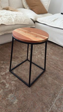 Round Wood & Metal Side Table