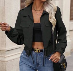 zip up jacket with drawstring waist