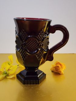 Vintage Avon '1876 Cape Cod' Ruby Red Glass 5" Footed Mug Pedestal Cup
