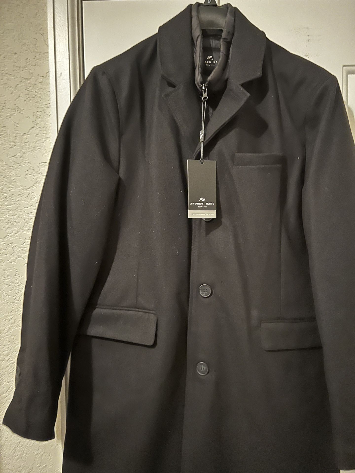 Andrew Marc Black Will Pea Coat With Puffer Vest