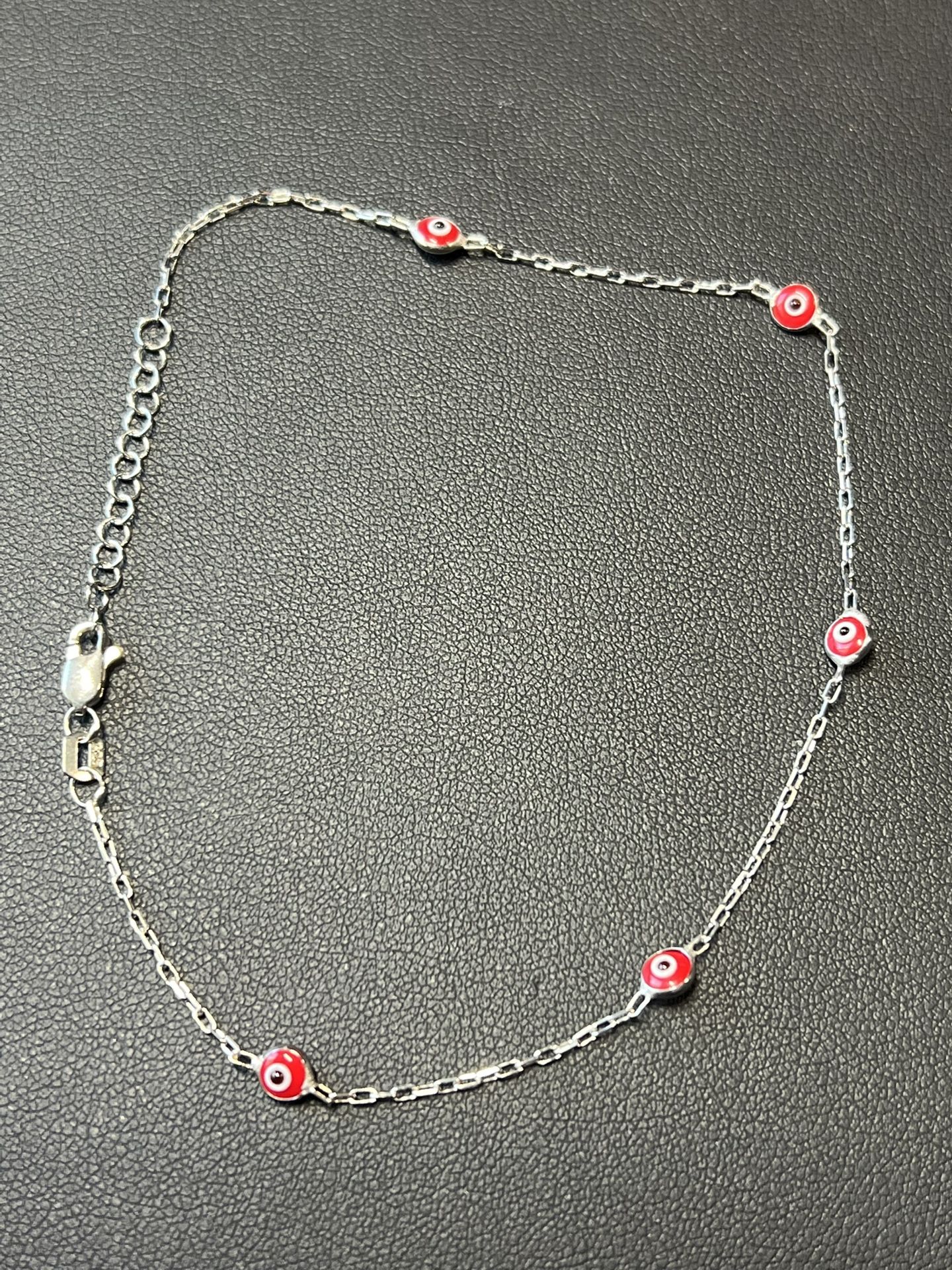Silver Evil Eye Anklet (red)