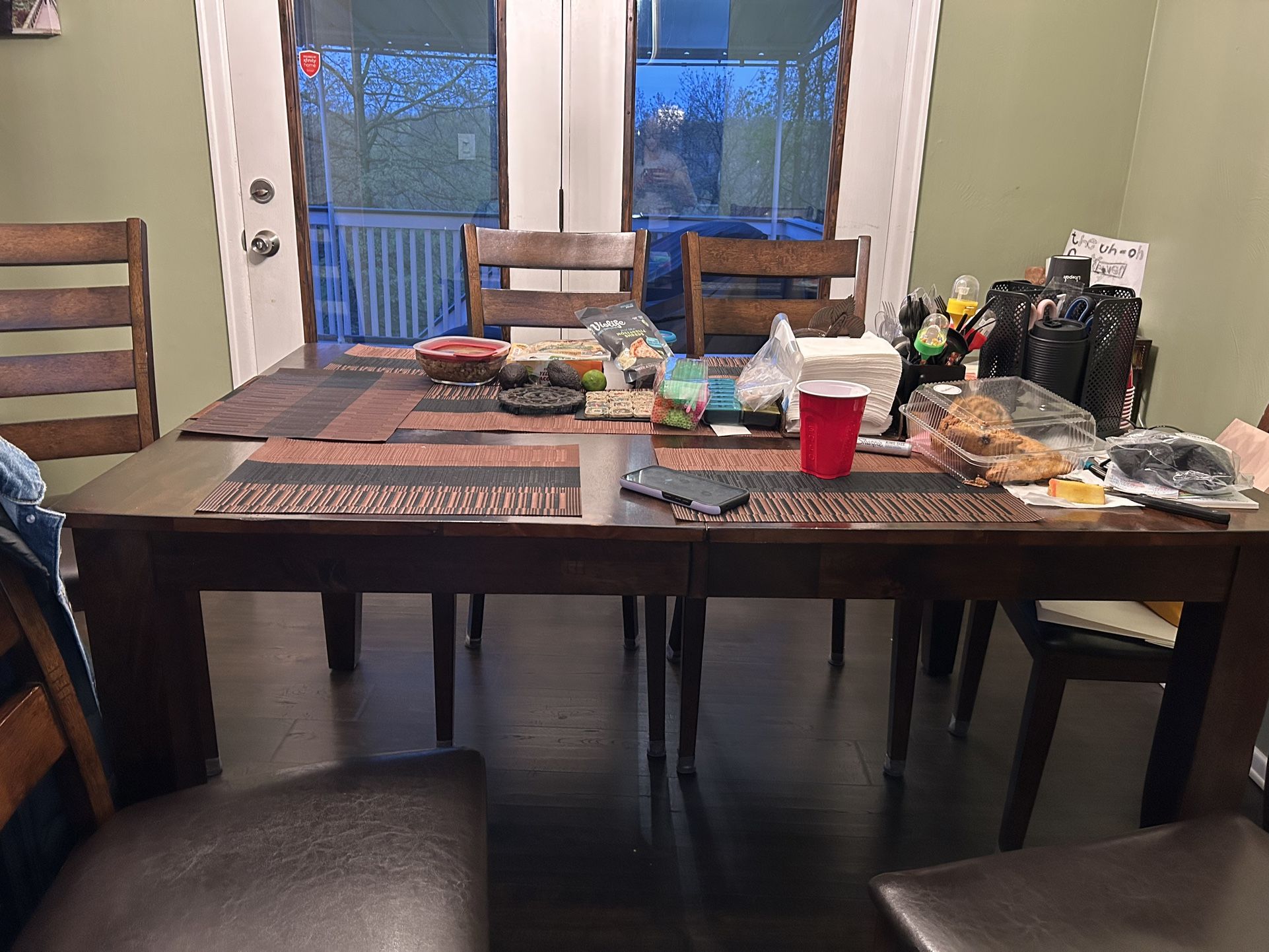 Dining Set: Table and 6 Chairs Set w/ 1 Built-in Leaf
