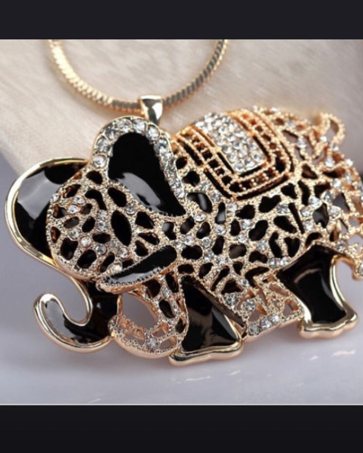 Elephant rhinestone chain long necklace
