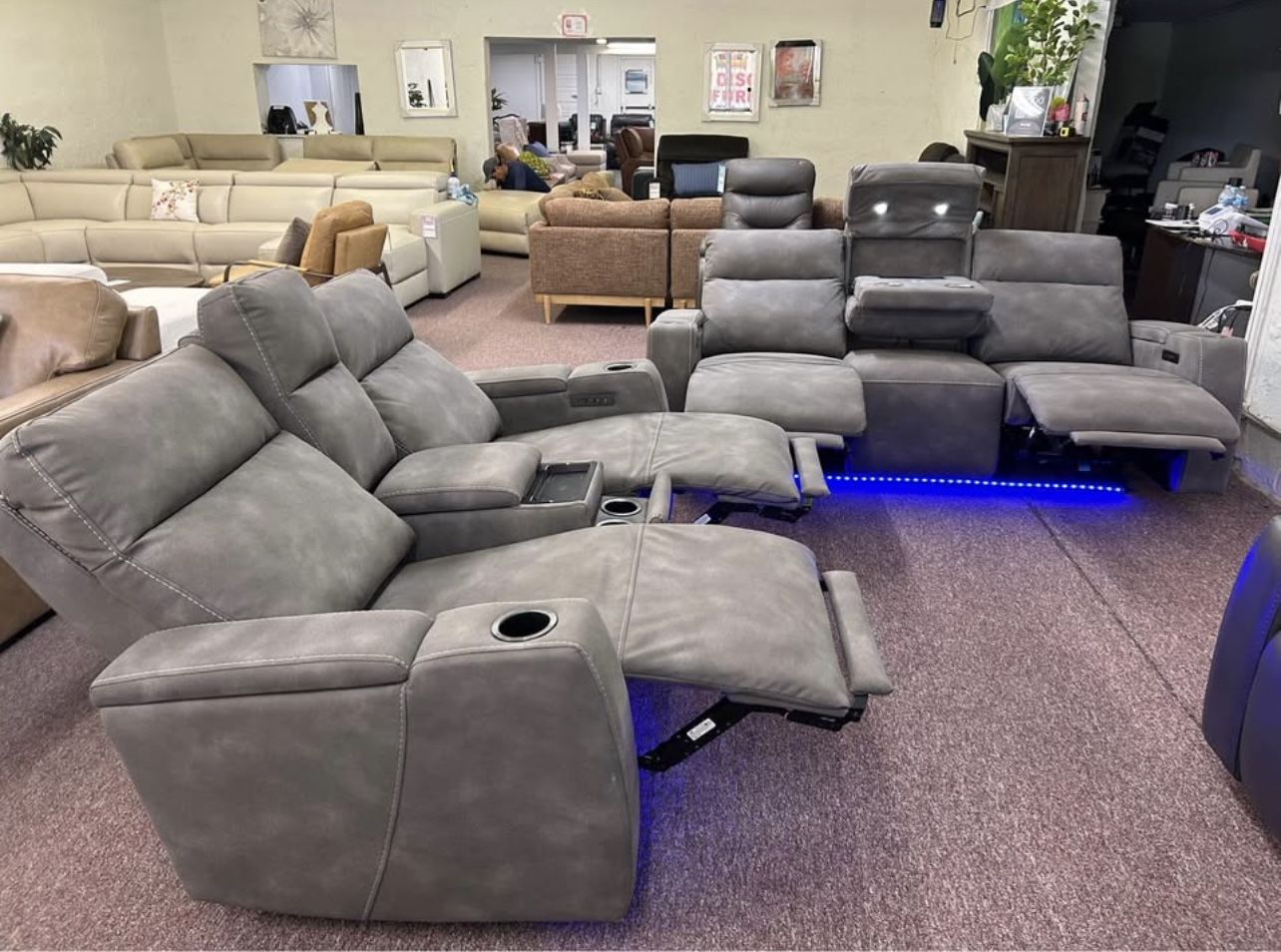 Furniture- Zero Gravity Fabric Power Recliner Sofa- Greymel