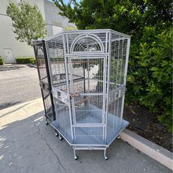 Extra Large 30” X 30” X 63”H Corner Parrot Bird Cage With Wheels 