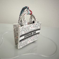 Mini Love Letter Tote Bag Charm – Script Print & Red Heart Detail 