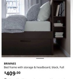 BRIMNES BED FRAME WITH STORAGE & HEADBOARD BLACK FULL WITH BASE