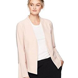 Adrianna Papell Blush Pink Bell Sleeve Collarless Open Front Blazer - M