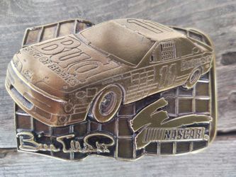 Bill Elliott NASCAR brass belt buckle Budweiser