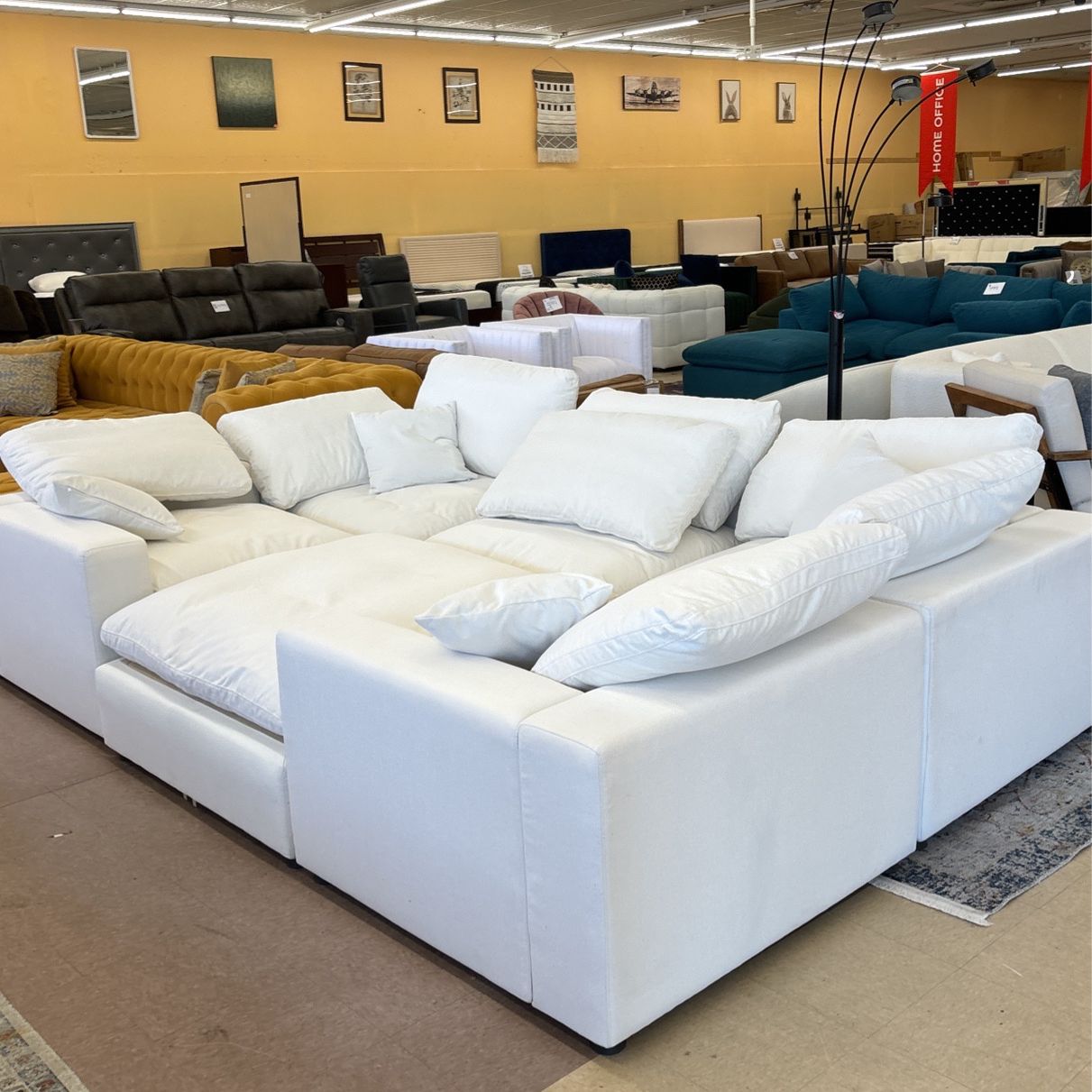 Oversized Modern White 6 Piece Cloud Sectional Sofa 