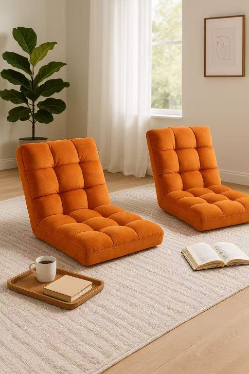 set of 2/Floor Chair, 24 inches Wide Oversized Velvet Armless Lay Flat Floor seat Padded Meditation Chair