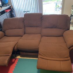 Brown Power Reclining Sofa – 3 Seats, Fully Functional