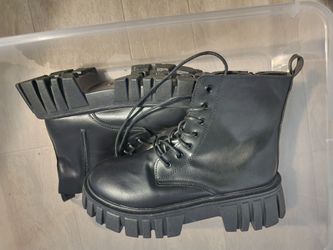 Black Lace-Up Combat Boots with Chunky Sole