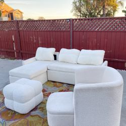 4 Piece AMERLIFE Sleeper Sofa, 2-in-1 Sofa Bed, Pull Out Sofa Couch, Boucle White Set