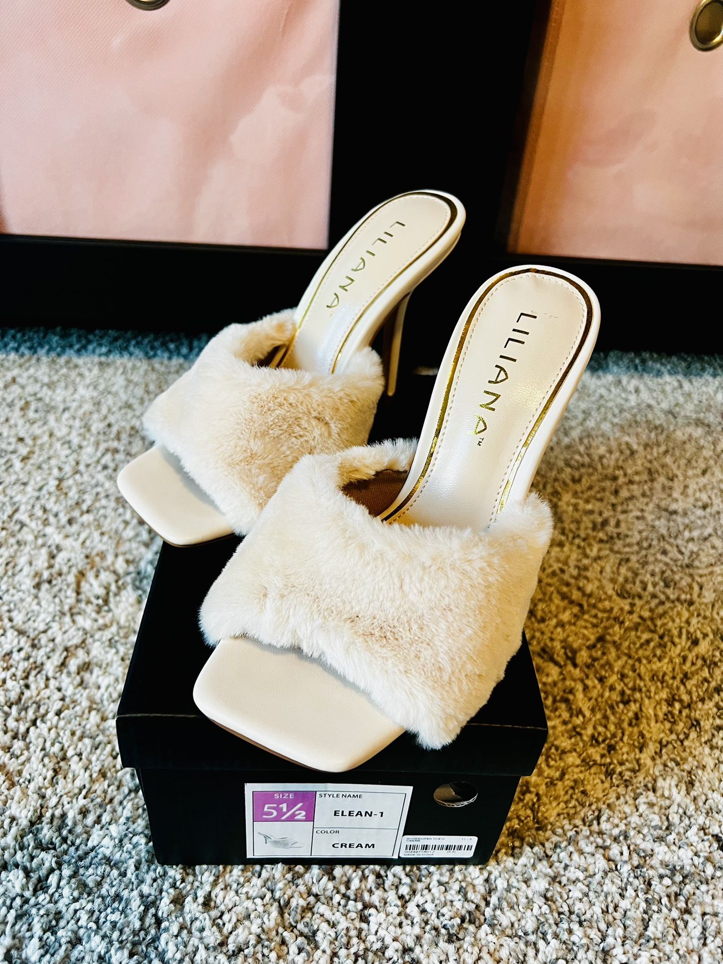 Pretty Little Thing Faux Fur Cream Heels