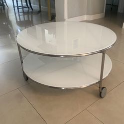 MidCentury Round 2-Tier Glass Top Coffee Table