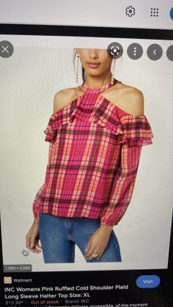INC plaid Shoulder Cut Out Shirt