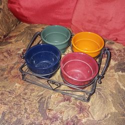 NEW Ceramic Sauce Bowls W/ Metal Trays $15