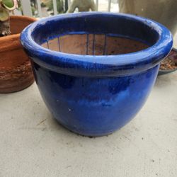 blue ceramic pot for plants 