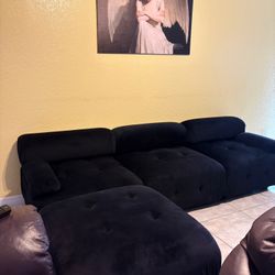 Title Mario Bellini-Inspired Black Velvet Sectional + Ottoman
