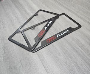 Brand New Universal 2PCS AUDI Metal Carbon Fiber Style License Plate Frame