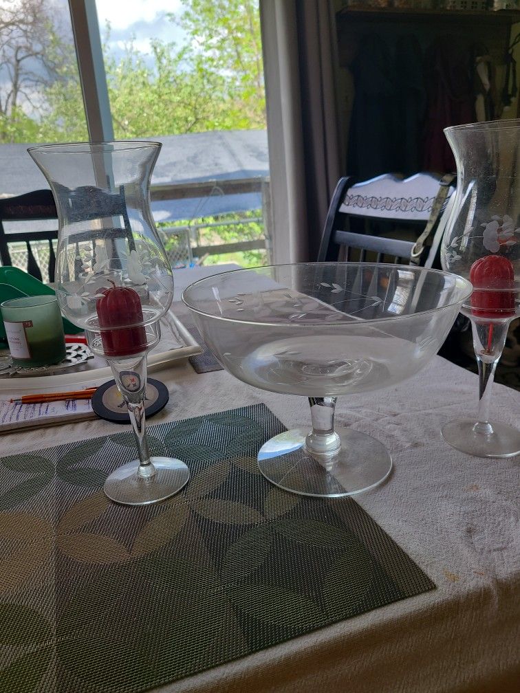 Crystal Bowl With 2 Candle Holders