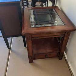 Wooden End Table With Glass Top And Coffee Table 