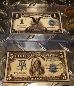 $1 1899 Black Eagle /$ 5 1899 Chief Collectible cards with .999 Grainsilver