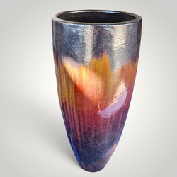 Tall Glazed Ceramic Floor Planter with Fiery Reactive Ombre Glaze