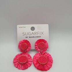 NWT SUGARFIX by BaubleBar Coral Pink Round Stacked Fringe Drop Earrings Beaded