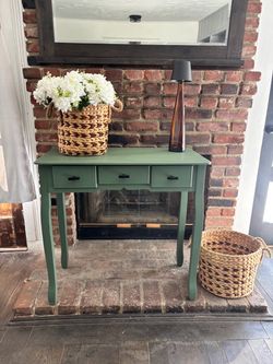 Green Console Table with Three Drawers