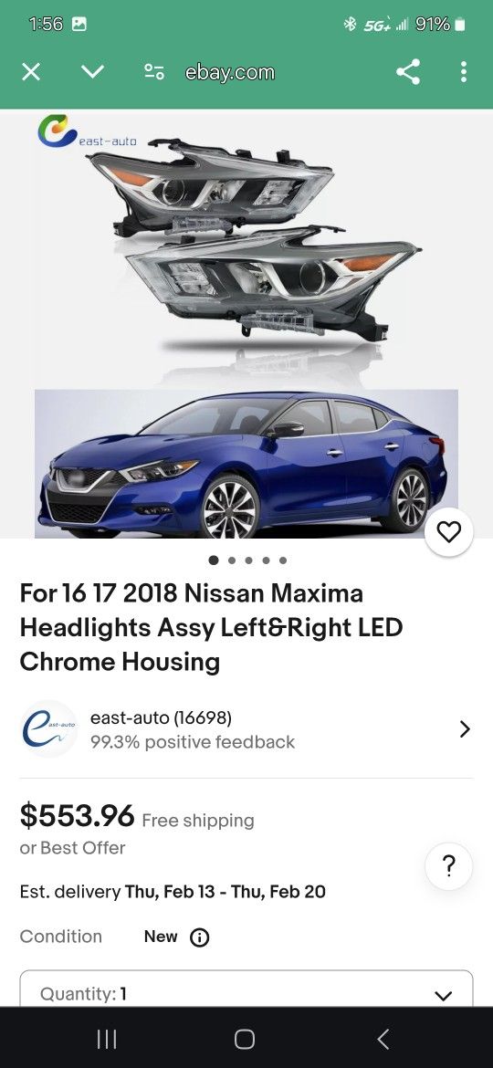 2018 Nissan Maxima Driver Passenger LED