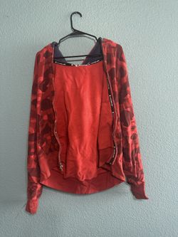 Authentic Used Red Bape Hoodie With Double Hoodie Blue Hoodie
