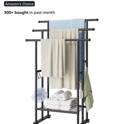 ELYKEN 3 Tier Standing Towel Rack, 40'' Tall Towel Drying Rack Outdoor, Freestanding Floor Towel Rack with Shelf, Pool Towel Blanket Stand, Metal Towe
