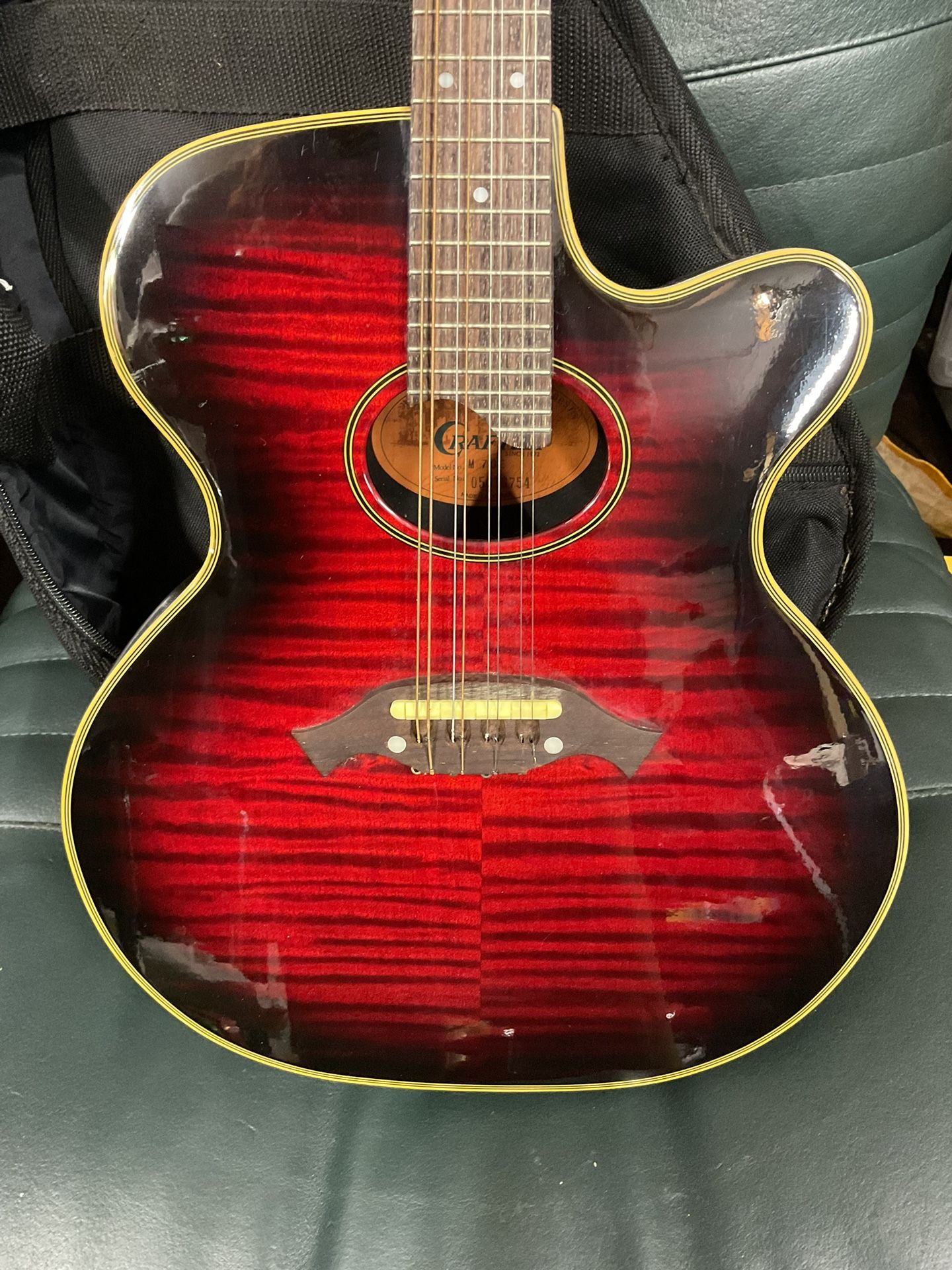 Crafter M 70E - Guitar Shaped Mandolin- Red Flamed Maple Burst w/ Gig Bag