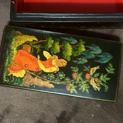Russian Antique Pan Painted Locker Trinket Box