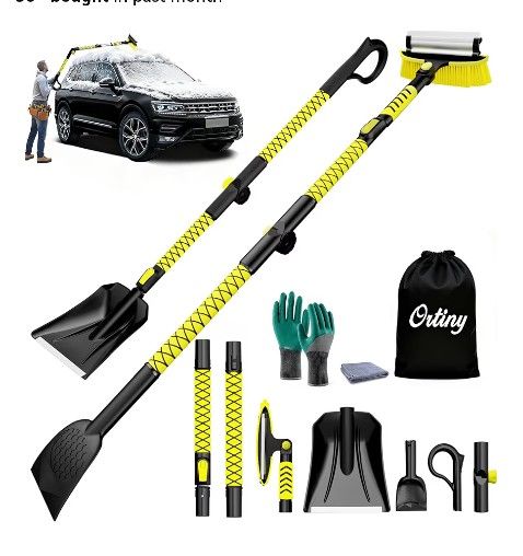 7 in 1 Snow Shovel & Snow Brush Kit with Ice Scrapers for Car Windshield, 62.2” Extendable & Bendable Thicken Aluminum Tube for Easy Roof Cleaning,180