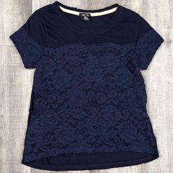 Junior’s Small Navy Lace Front Blouse