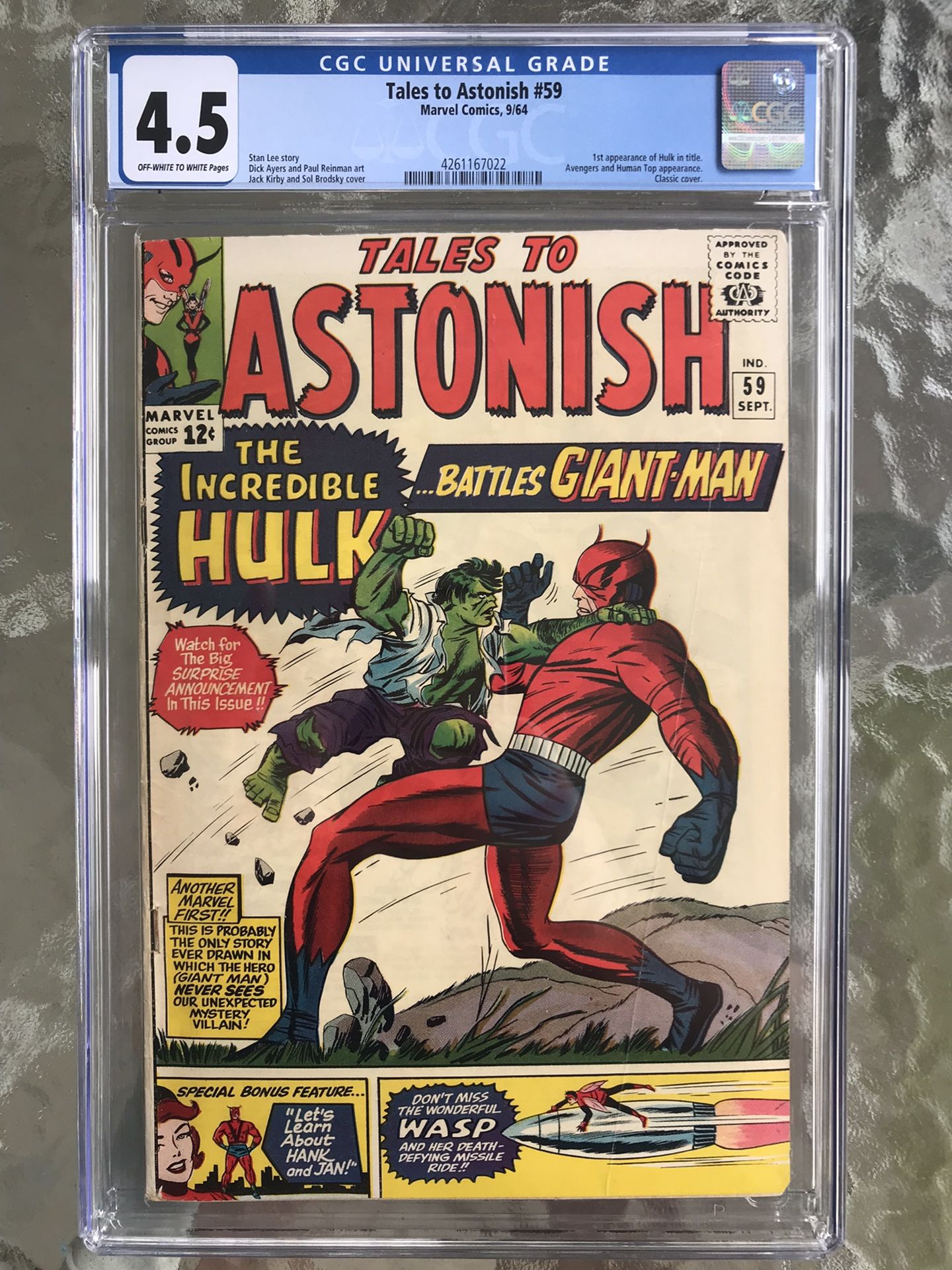 Tales to Astonish #59 (1964) CGC 4.5 — O/w to W; 1st App. of the Hulk in Title