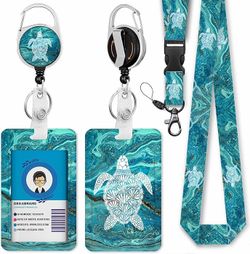 3sets Sea Turtle Retractable Badge Reel with Lanyard and ID Holder