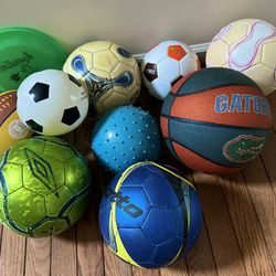 Lot Of 9 Balls. Baseball-Soccer-Volleyball. Good Pre Owned Condition.