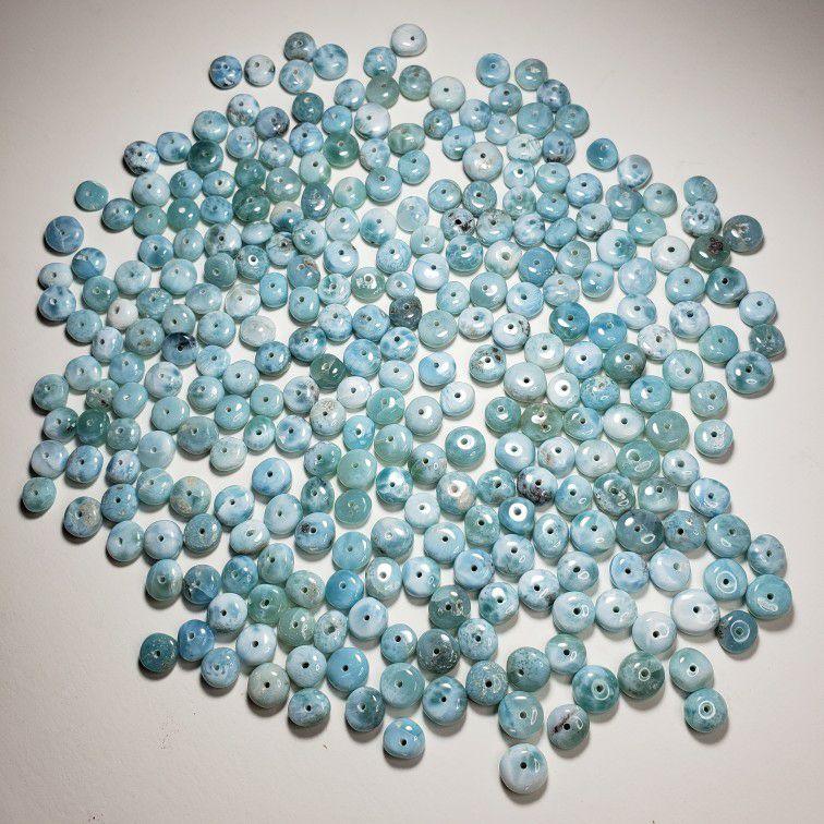 Rare Larimar Gemstone Beads 150 Grams Handcrafted 7-9mm A-Grade Fully Polished 295pc Package Made in The Dominican Republic 