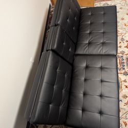 Leather Sofa Bed With Type-C Charger And Cup Holder 