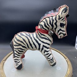 VINTAGE Oil Cloth Vinyl Zebra 8” Stuffed Plush Toy Carnival Prize 1950s