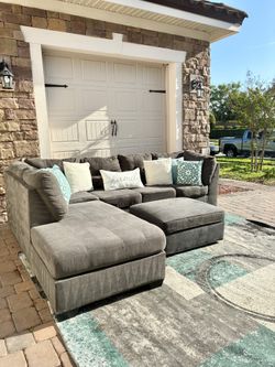 Dark Gray L shaped Sectional with Ottoman