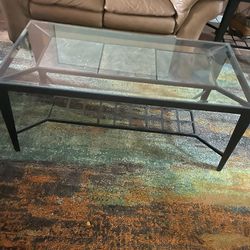 Glass & Metal Coffee Table And 2 End Tables