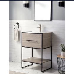 24 in. W x 18 in. D x 35 in. H Bathroom Vanity in Grey 