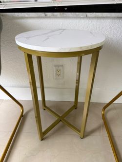 Round Side Table Gold Frame Marble Top